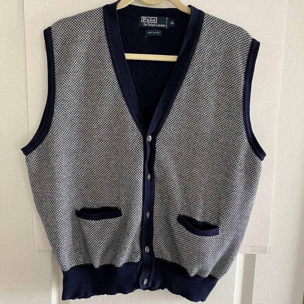 POLO RALPH LAUREN ? Vintage Mens Cotton Cardigan Sweater Vest Size Large.
